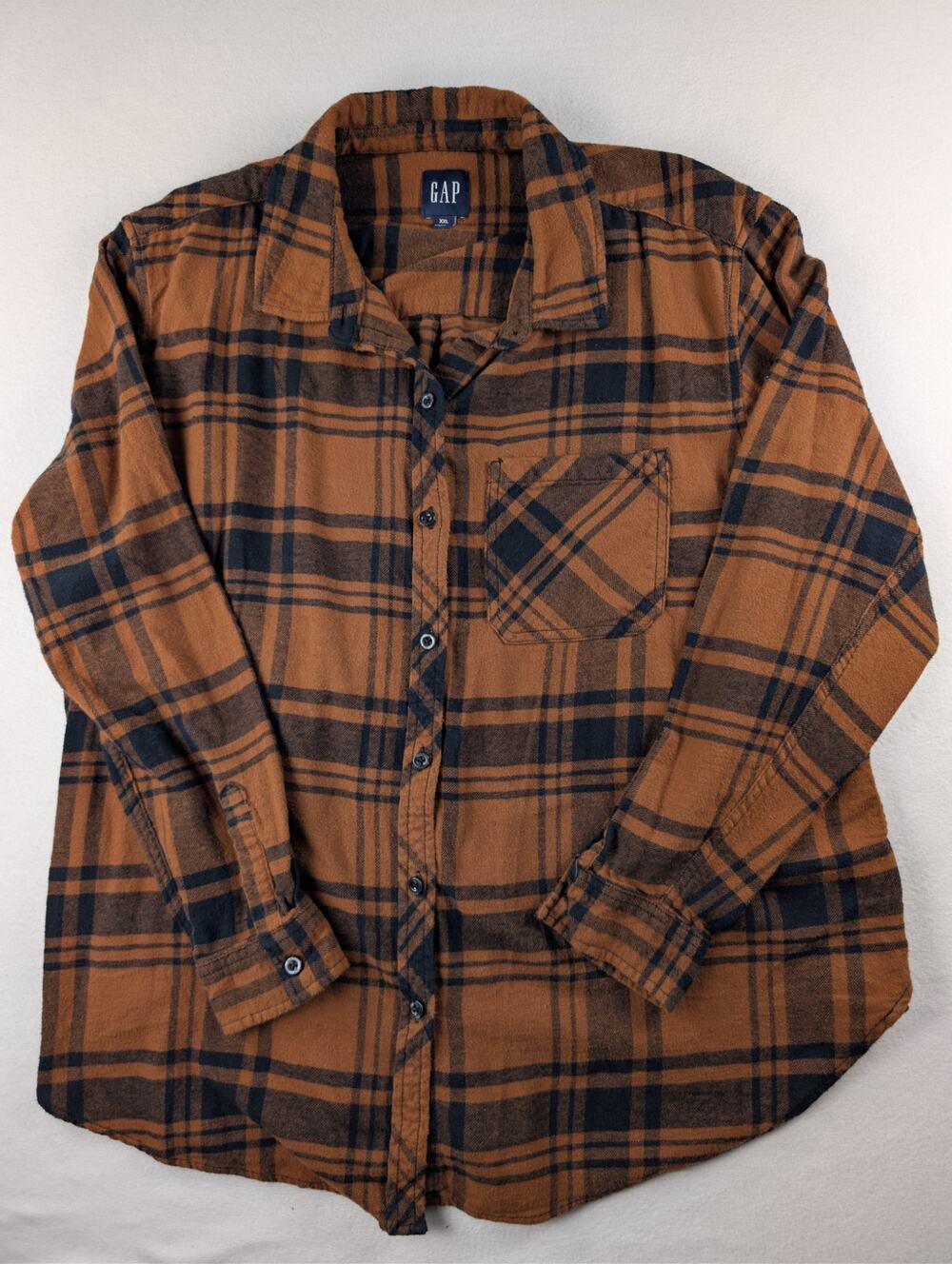 GAP Men’s XXL Brown Black Plaid 100% Cotton Flannel Button Up Shirt